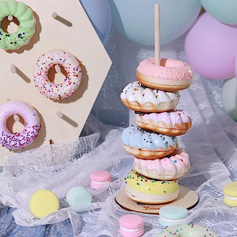 2 Wooden Natural Donut Display Stands