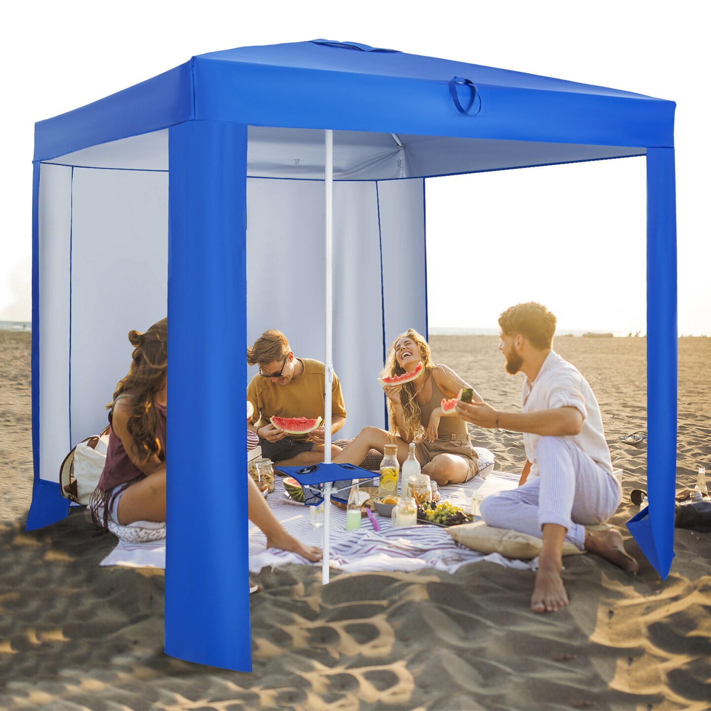 Beach Canopy Tent With Detachable Sidewall And Folding Table-Blue