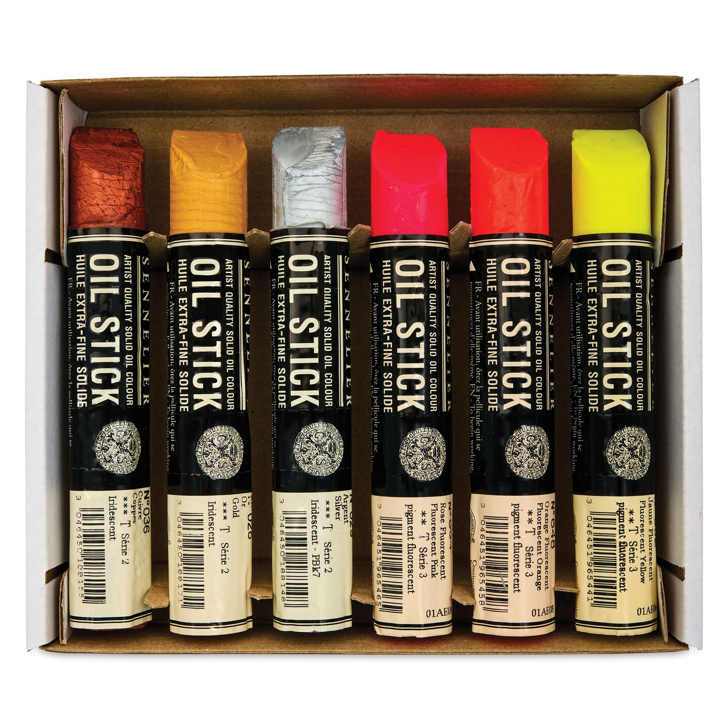 Sennelier Artists&#x27; Oil Sticks - Set of 6, Fluorescent and Metallic Colors