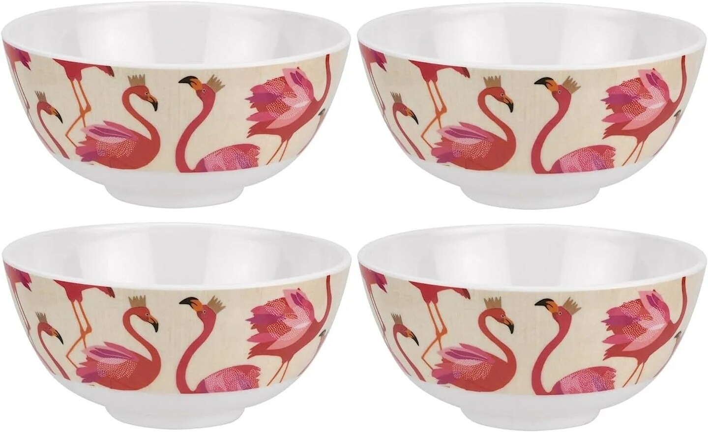 Portmeirion Sara Miller London Flamingo Melamine Bowls, Set of 4, 6 Inch