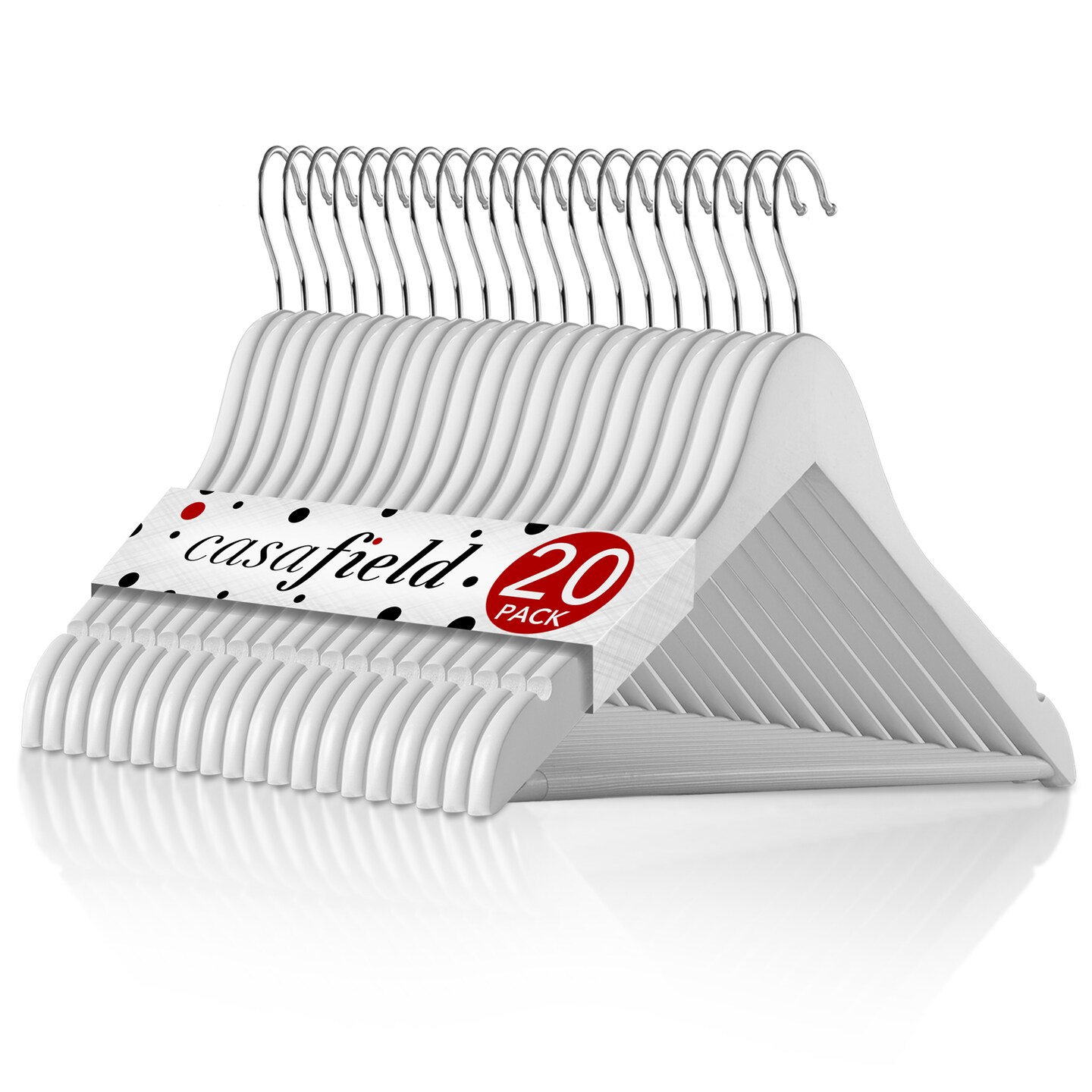 Casafield - 20 Wooden Suit Hangers - Premium Lotus Wood with Notches & Chrome Swivel Hook for Dress Clothes, Coats, Jackets, Pants, Shirts, Skirts