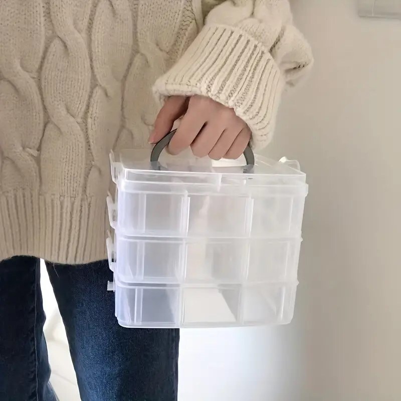 3-Tier 18-grid Plastic Transparent Storage Box With Handle