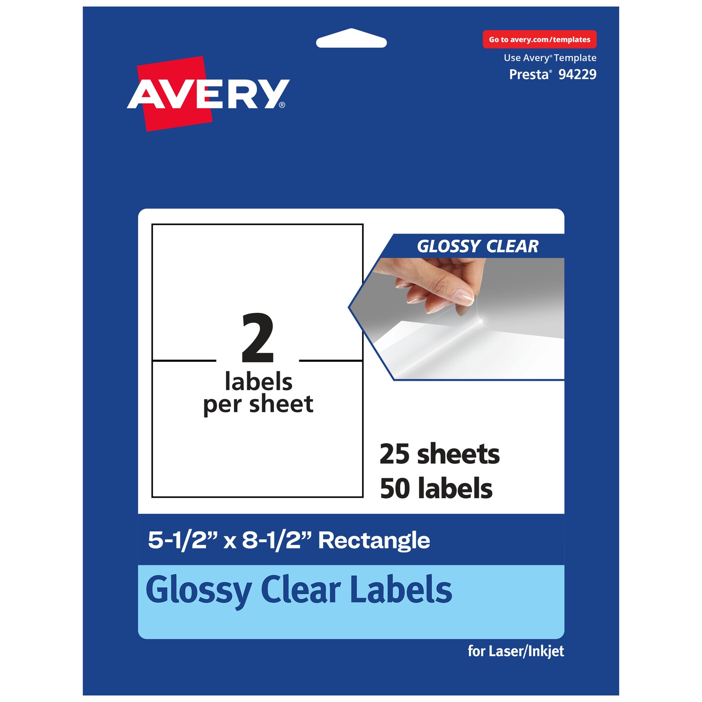 Avery Glossy Clear Rectangle Labels, 5.5&#x22; x 8.5&#x22;