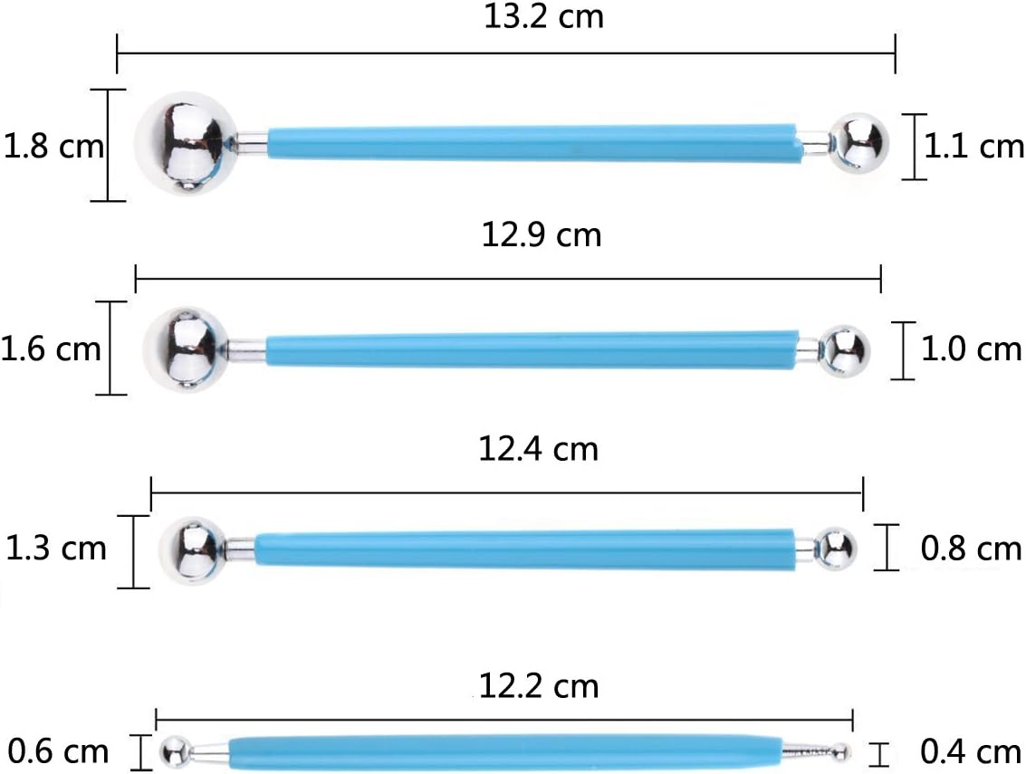 9 PCS Sculpting Tools,4PCS Double-Ended Metal Ceramic Clay Ball Stylus Dotting Tools and 5PCS 2 Way Silicone Polymer and Embossing Paper Flower Indentation Tool Set