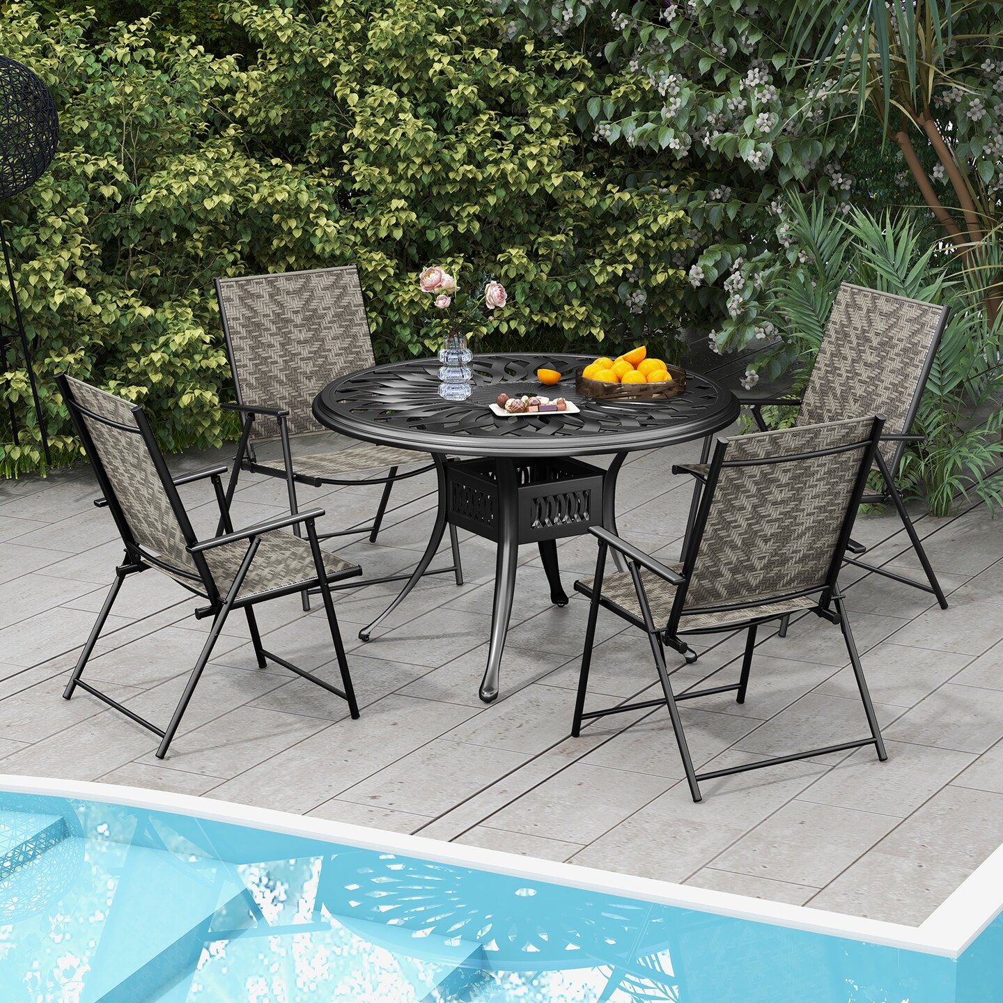 Set Of 4 Patio Folding Chairs With Armrests And Portable Lawn Chairs For Garden Backyard-gray