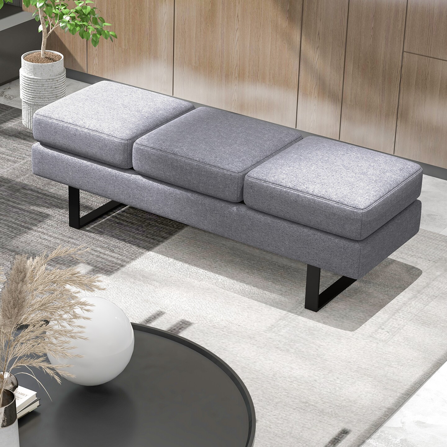 Waiting Room Bench Seating Long Bench With Metal Frame Leg-gray