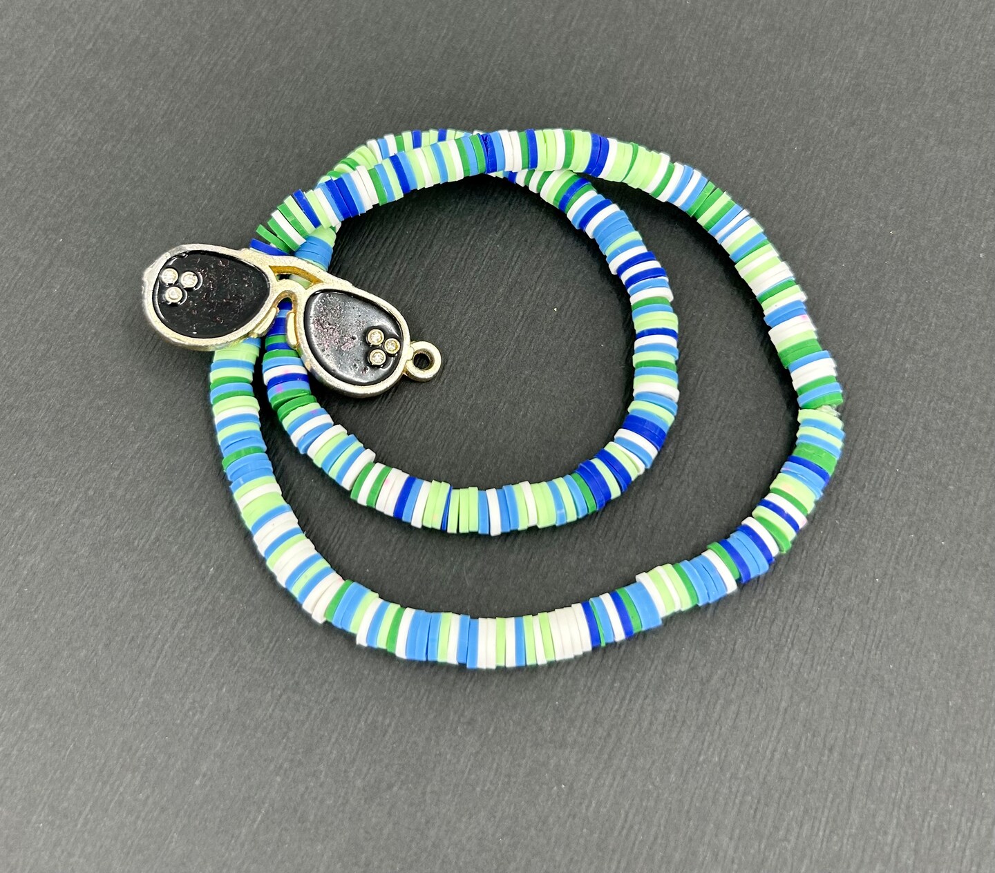 Copy-Light Green, Dark Green, Blue, and White Heishi Clay BRACELET