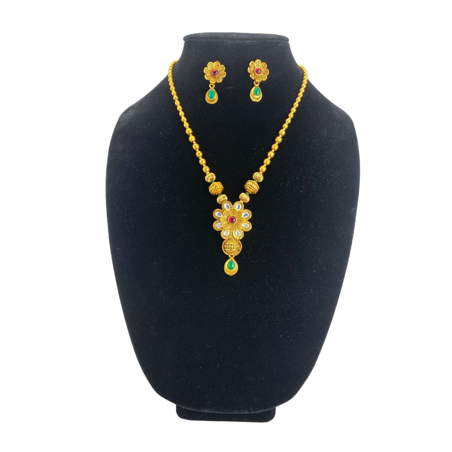 South Indian and Pakistan Pendant Jewelry Set ?? Matte Gold Plating Antique Ethnic Necklace and Earrings Jewelry Set