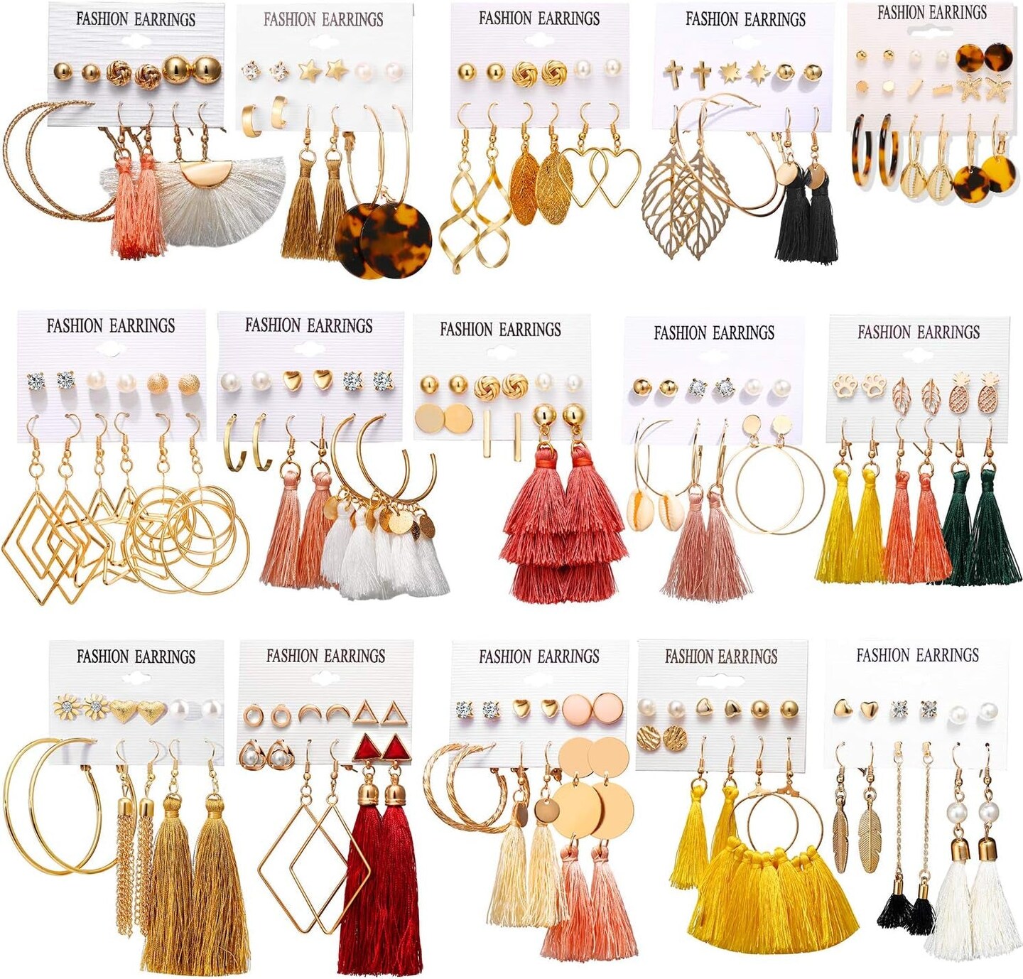 63/75/93 Pairs Fashion Earrings with Tassel Earrings Layered Ball Dangle Hoop Stud Jacket Earrings for Women Girls Jewelry Fashion and Valentine Birthday Party Gift