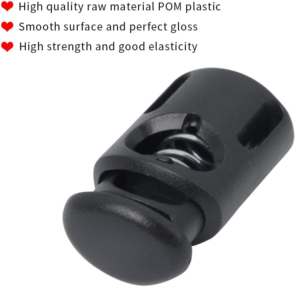 Plastic Cord Locks End Spring Stop Toggle Stoppers Multi-Colour (10PCS, Black)