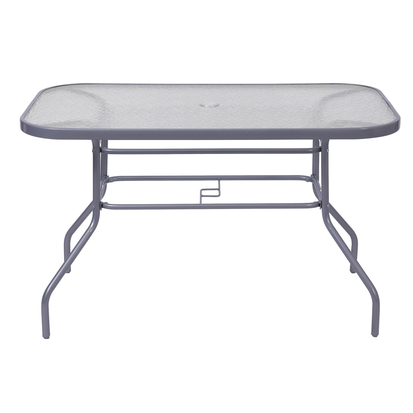 Emma and Oliver Tala Patio Table with Tempered Glass Top with Umbrella Hole and Steel Frame