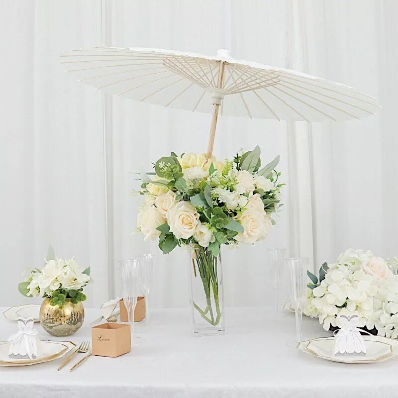 2 White 32&#x22; Decorative Paper Umbrellas