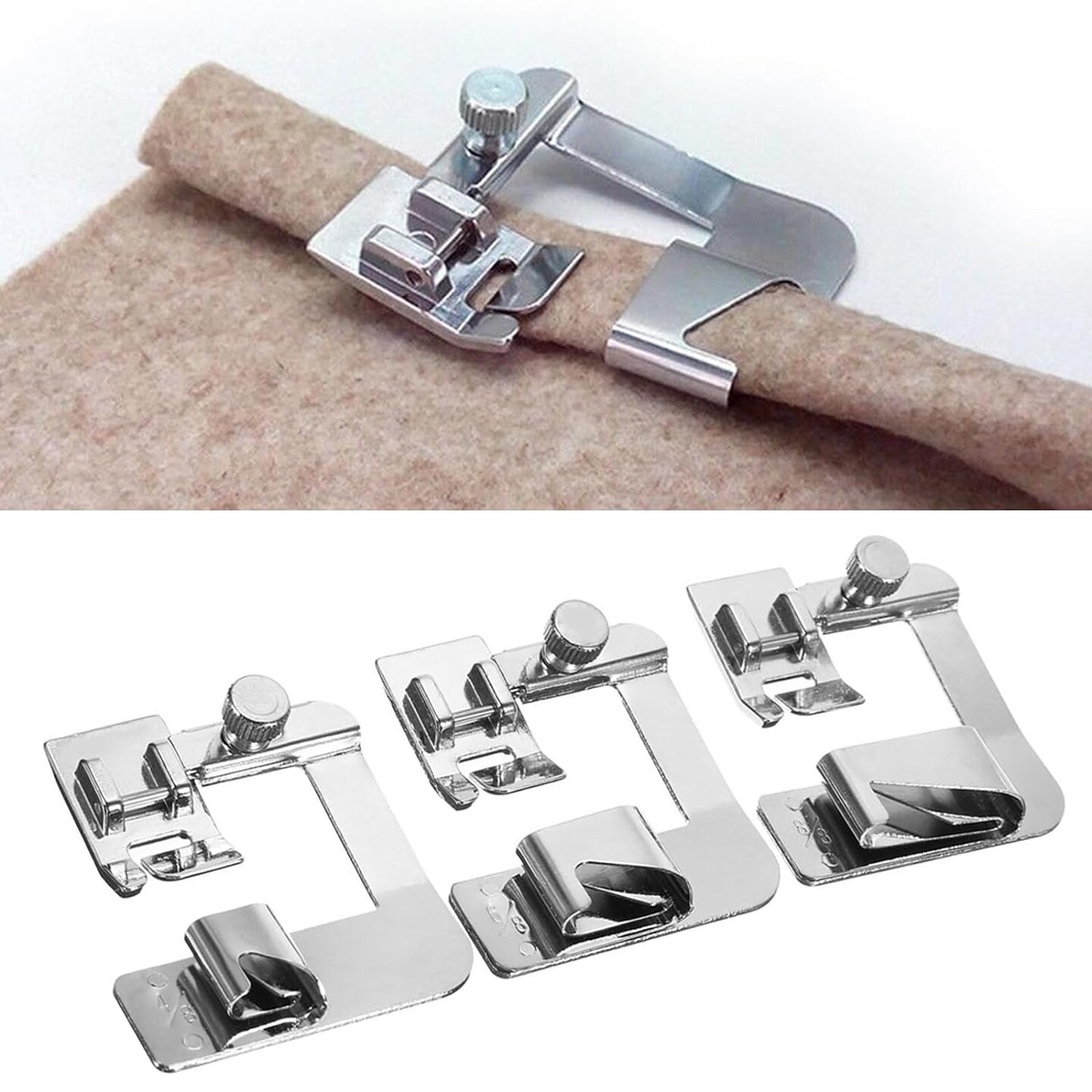 3 Sizes Wide Rolled Hem Pressure Foot Sewing Machine Presser Foot Hemmer Foot Set 1/2 Inch, 3/4 Inch, 1 Inch Compatible with for Brother Singer and Other Low Shank Sewing Machine