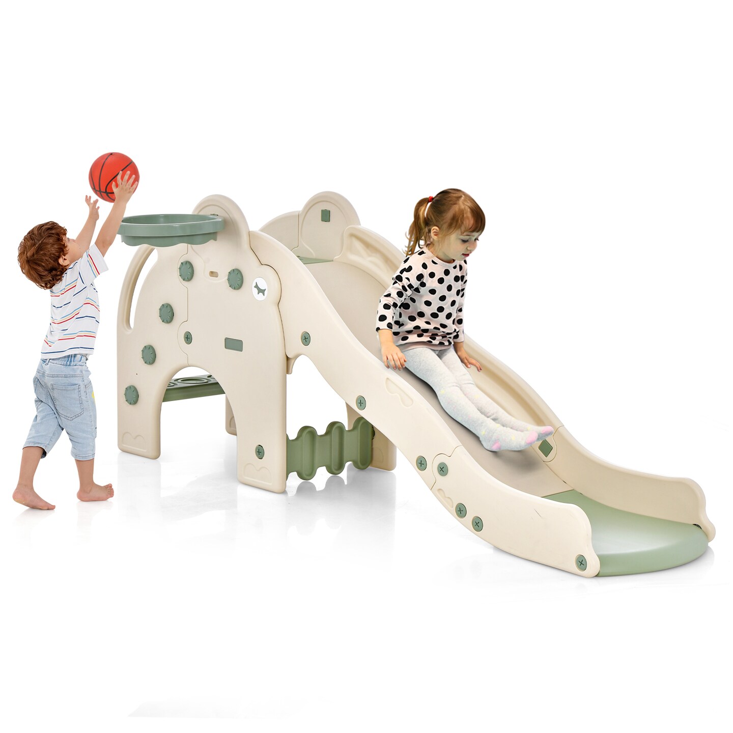 4-in-1 Toddler Slide Kids Play Slide With Cute Elephant Shape-green