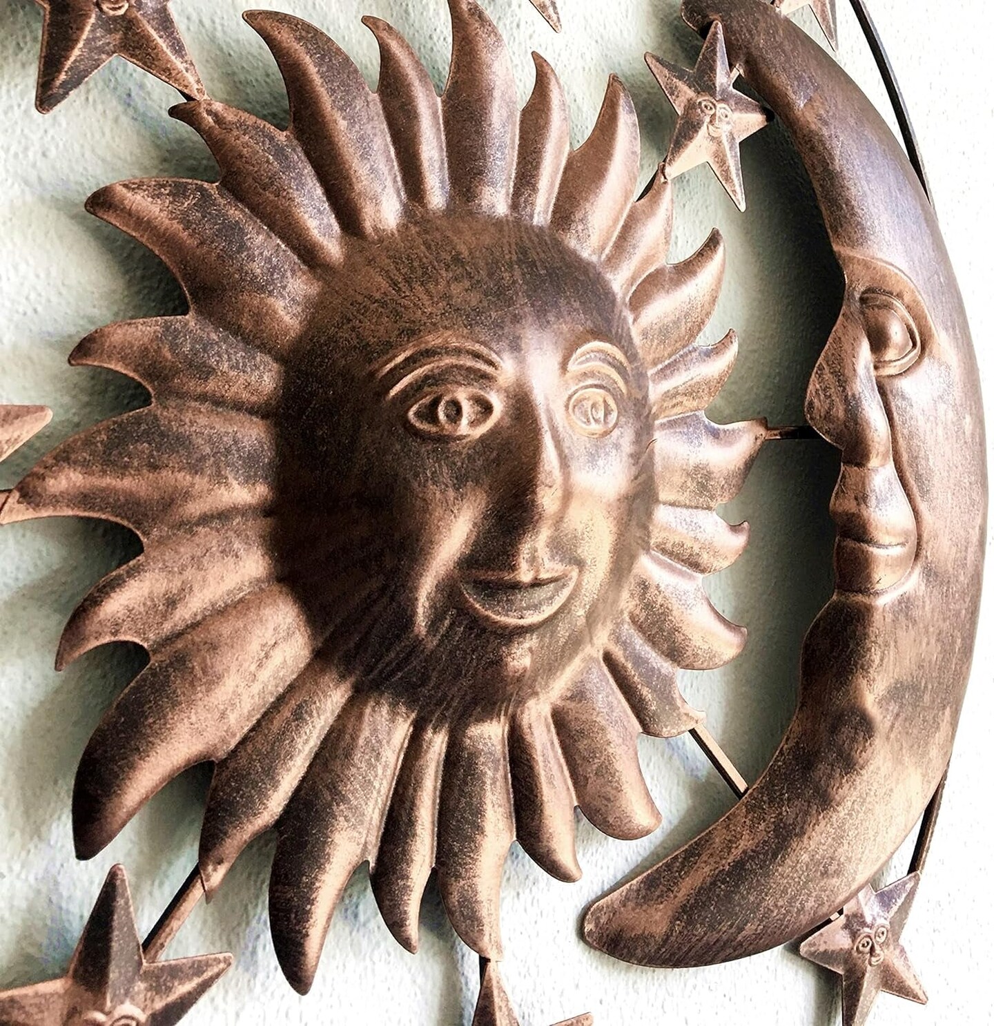 Metal Wall Art Rustic Iron Modern Contemporary Sun Moon Stars Celestial Indoor Living Room Outdoor Garden Patio 3D Hanging Sculpture Home Decor 20 Inch