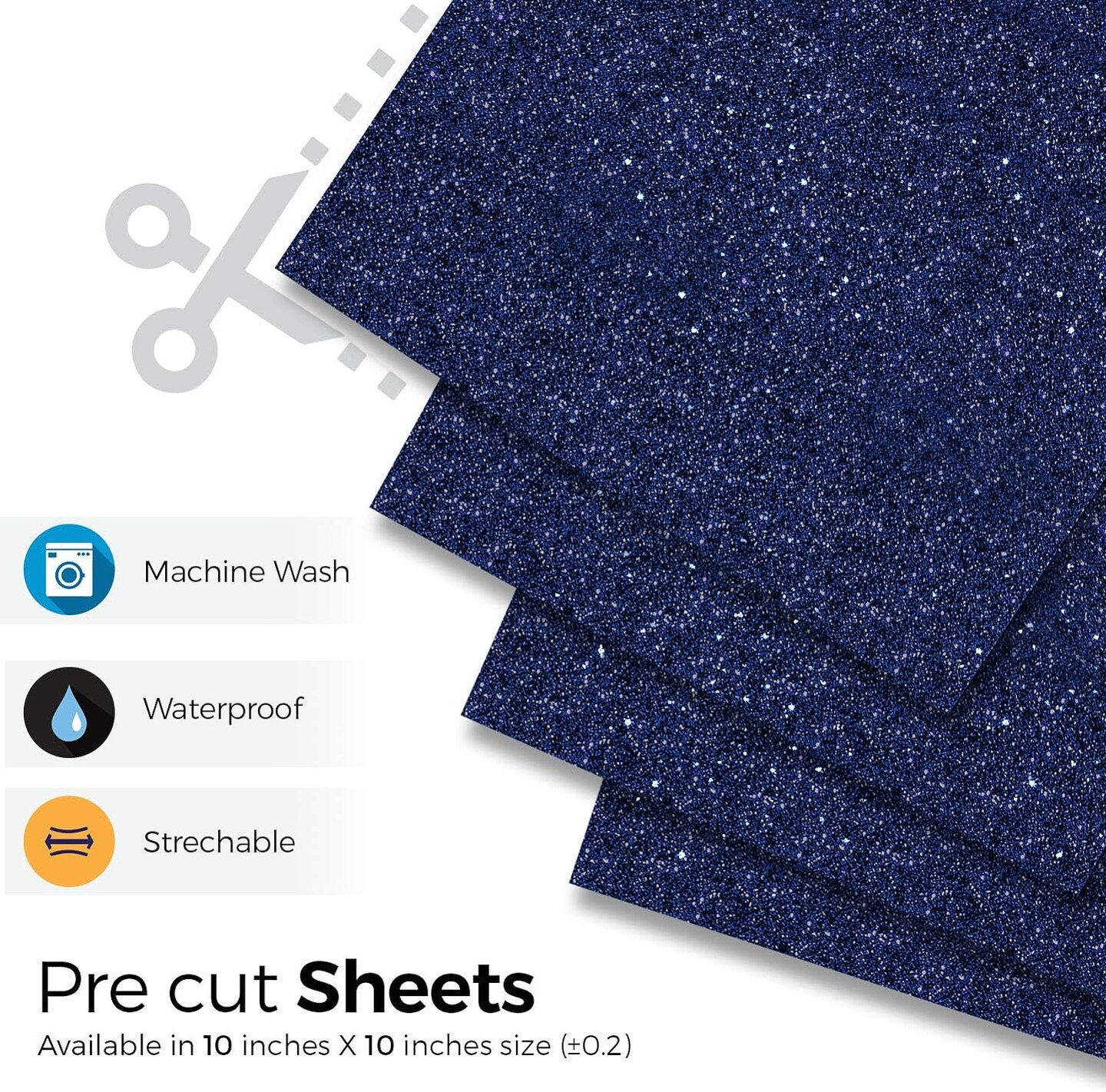 Glitter Heat Transfer Vinyl, HTV Iron On Vinyl (Pack of 4 Sheets), for T Shirts Sports Clothing Other Garments &#x26; Fabrics, Easy to Cut Press &#x26; Apply Blue Glitter Ironon Vinyl (Navy Blue)
