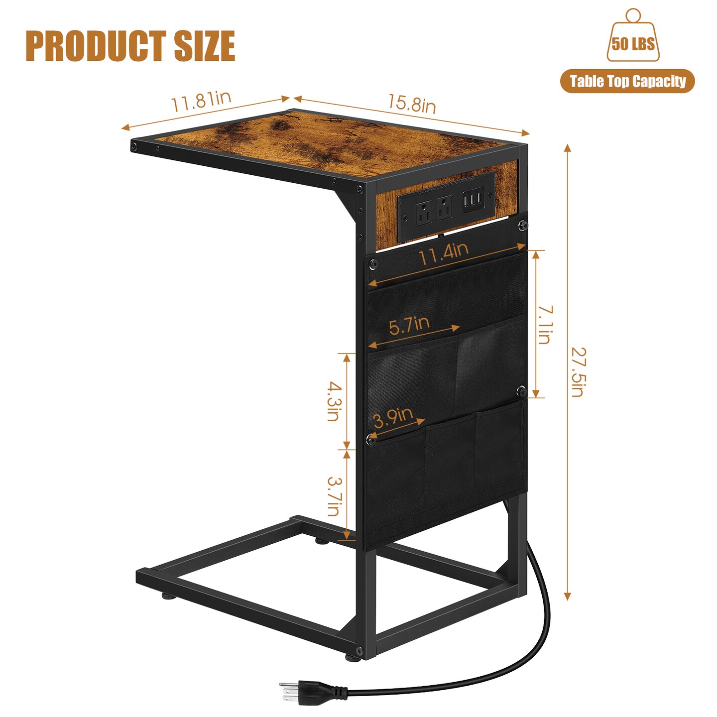 2PCS Side Table with Charging Station