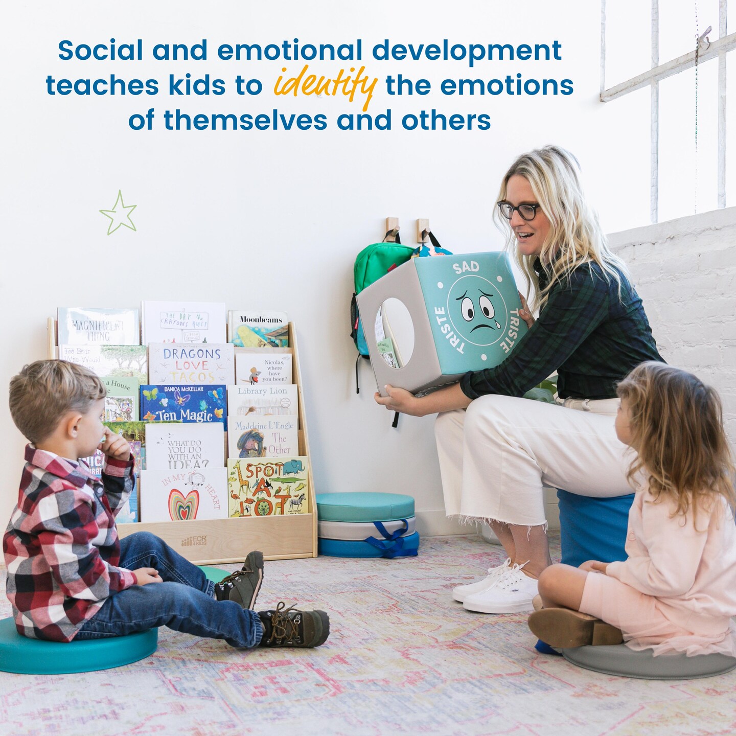 Trilingual Emotion Cube with Mirror, Social and Emotional Learning Toy