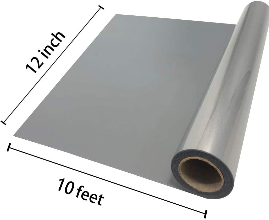 Heat Transfer Vinyl Reflective Dark Gray HTV Roll, 12" x 10ft Reflective Iron on Vinyl for All Cutter Machine, Reflective HTV Vinyl for T-Shirts Easy to Cut & Weed for Heat Vinyl DIY Design