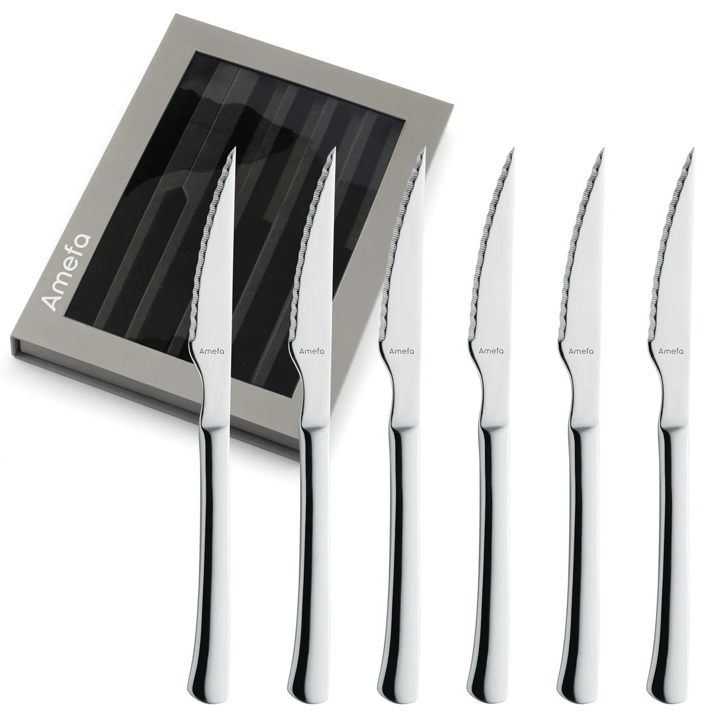 Amefa Chuletero Steak Knives, Set of 6 Micro Serrated Edge 4 Inch Blade
