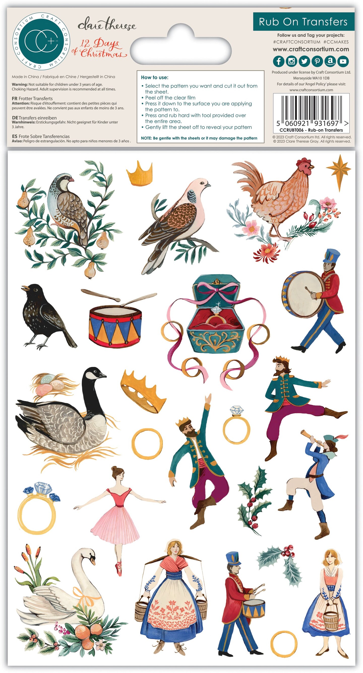 Craft Consortium  12 Days Of Christmas - Rub-Ons