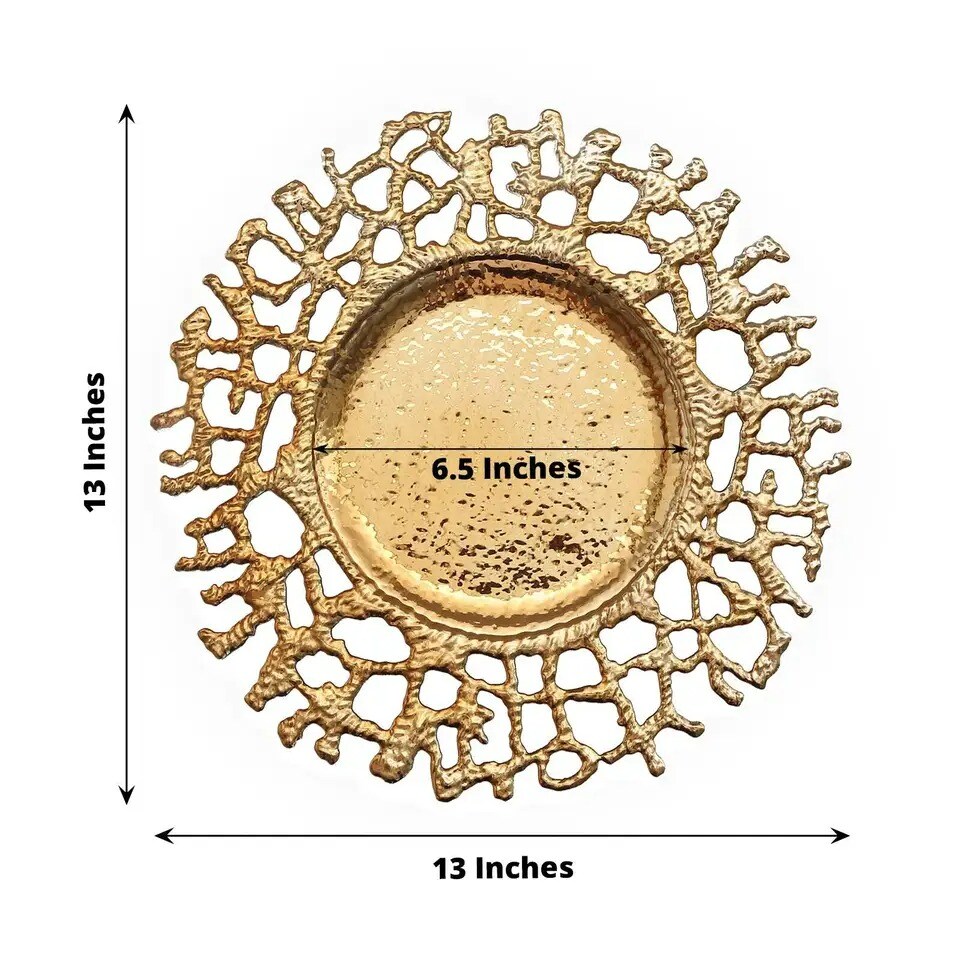 GOLD 6 Round 13&#x22; Lace Pattern Decorative Plastic CHARGER PLATES