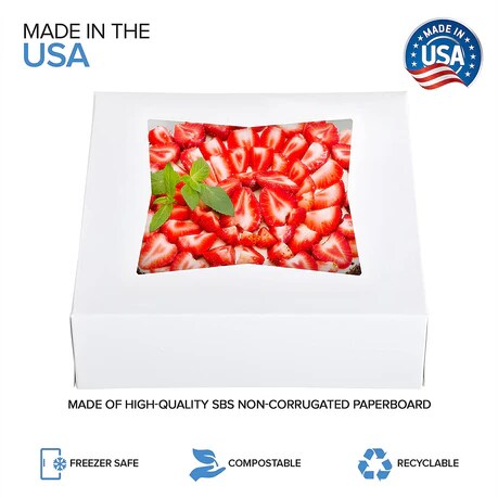 8 x 8 x 2.5&#x201D; White Bakery Boxes with Window Pastry Boxes for Strawberries, Dessert Boxes, Bakery