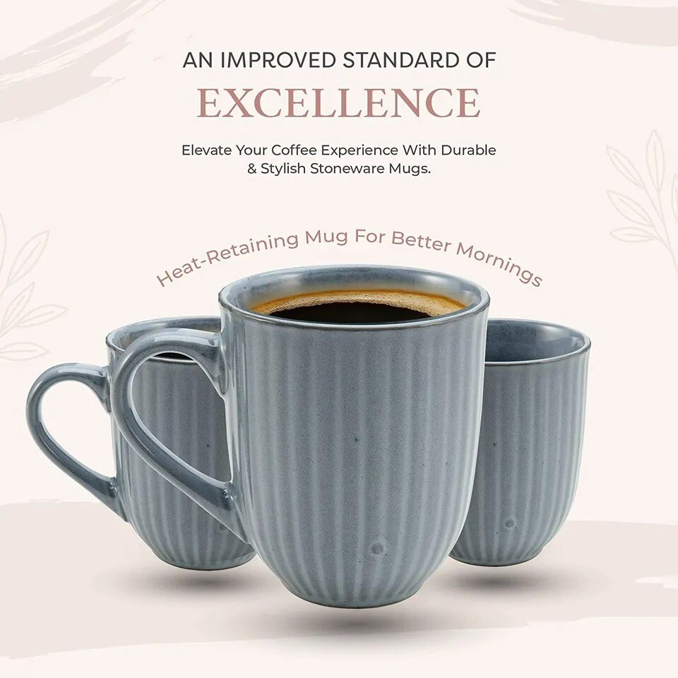 American Atelier Coffee Mug Set of 4, 14 Ounce, Large Handle - Blue