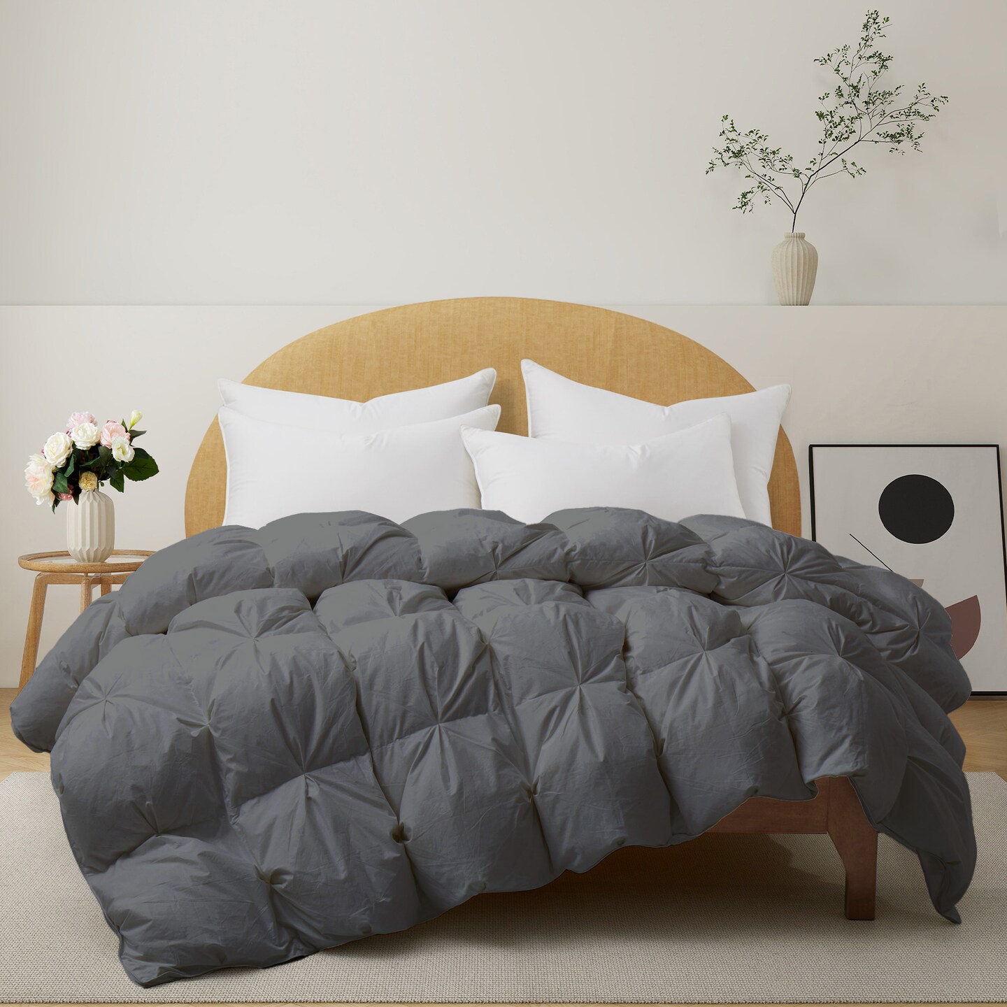 Peace Nest Goose Down Feather Comforter Duvet Insert - All Season Bedding Comforter With Corner Tabs - Fluffy Soft Goose