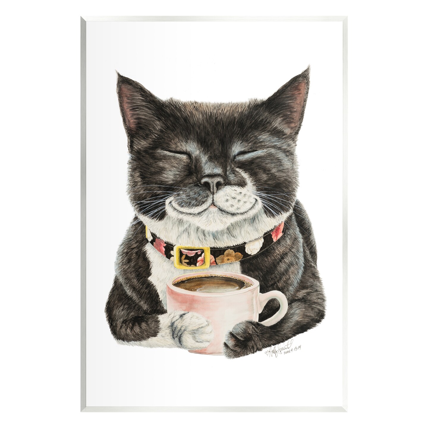 Stupell Industries Smiling Cat &#x26; Coffee Mug Wall Plaque Art