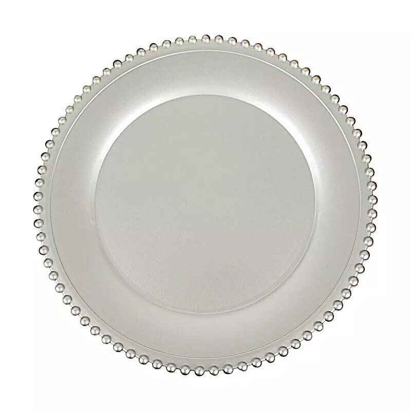 24 Silver 12&#x22; Round Beaded Rim Charger Plates