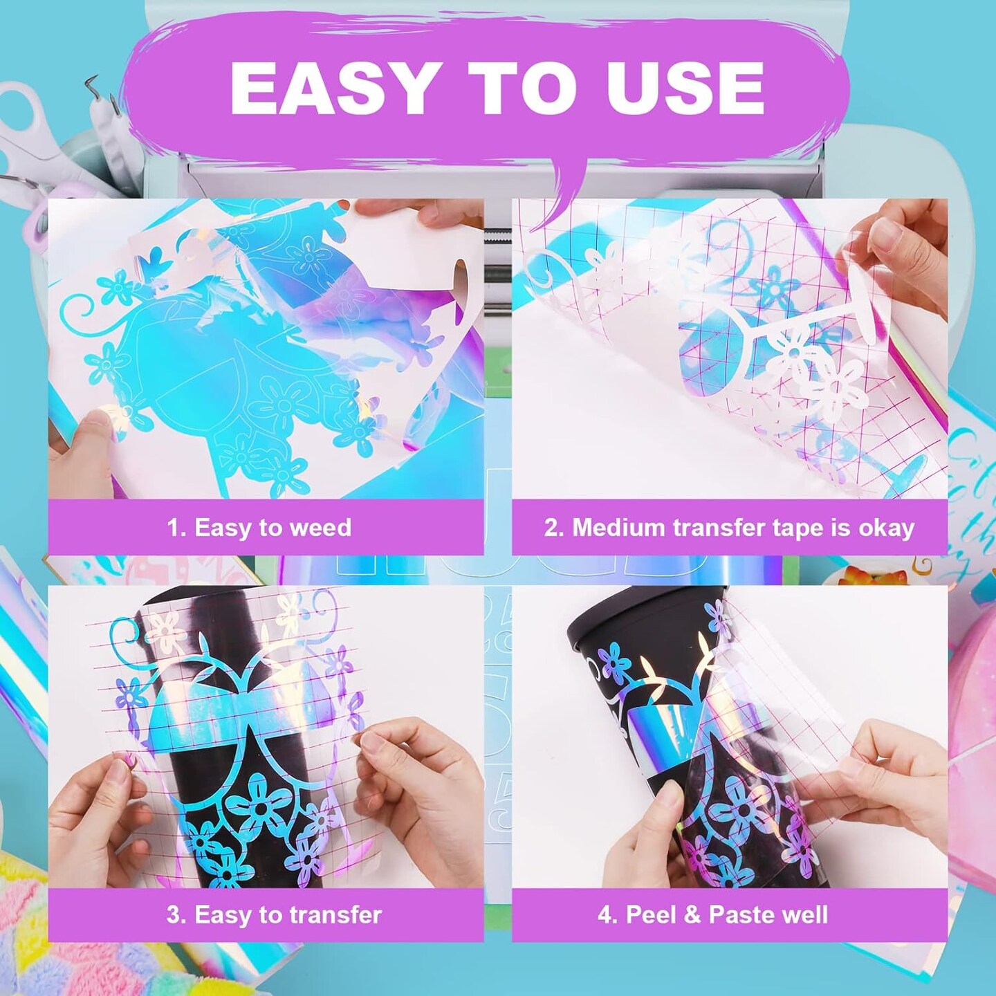 Holographic Vinyl Permanent Opal White Vinyl for Cricut - 12" x 6 Ft White Adhesive Vinyl Roll for All Vinyl Cutter Craft Vinyl Christmas White