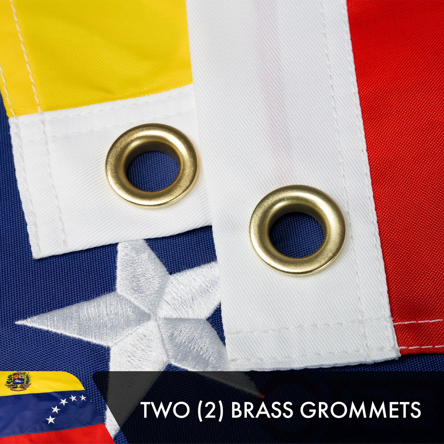 G128 Venezuela (Venezuelan) Flag | 3x5 feet | Double Sided Embroidered 210D Indoor/Outdoor, Brass Grommets, Heavy Duty Polyester