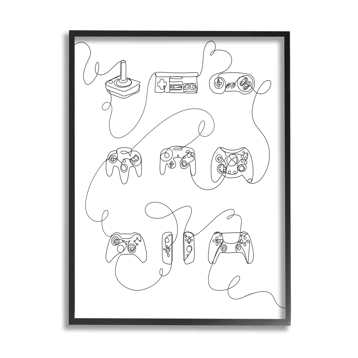 Stupell Industries Line Doodle Gaming Controllers Framed Giclee Art