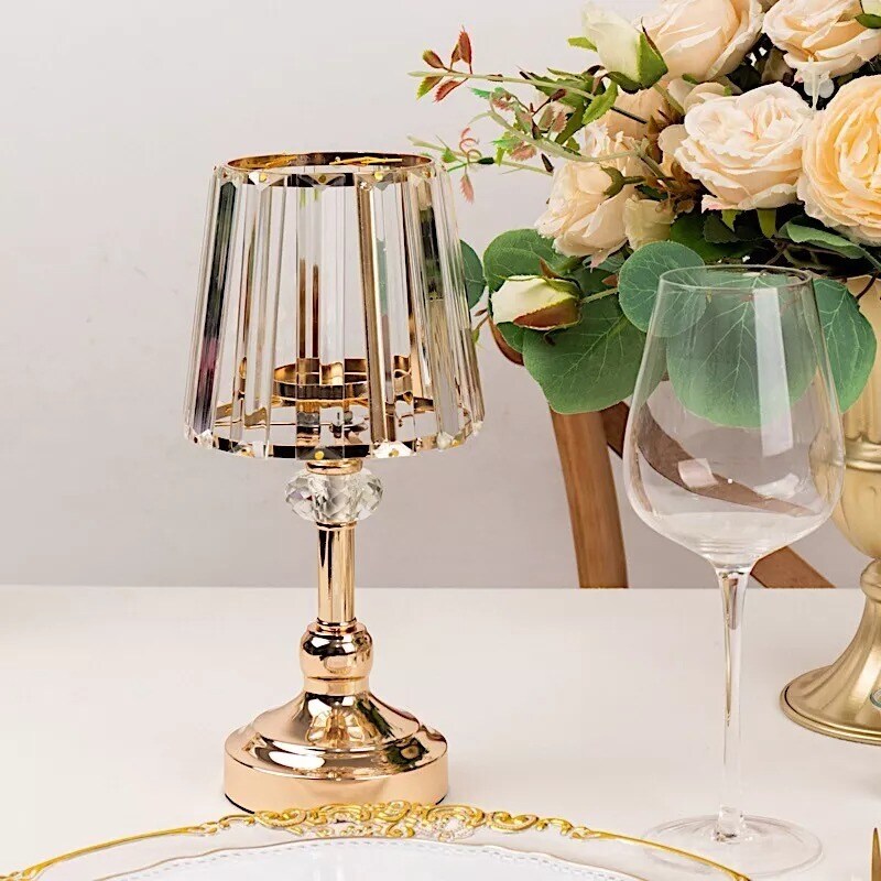2 Gold Clear Metal Votive Candle Holders Crystal Glass Lamp Shade