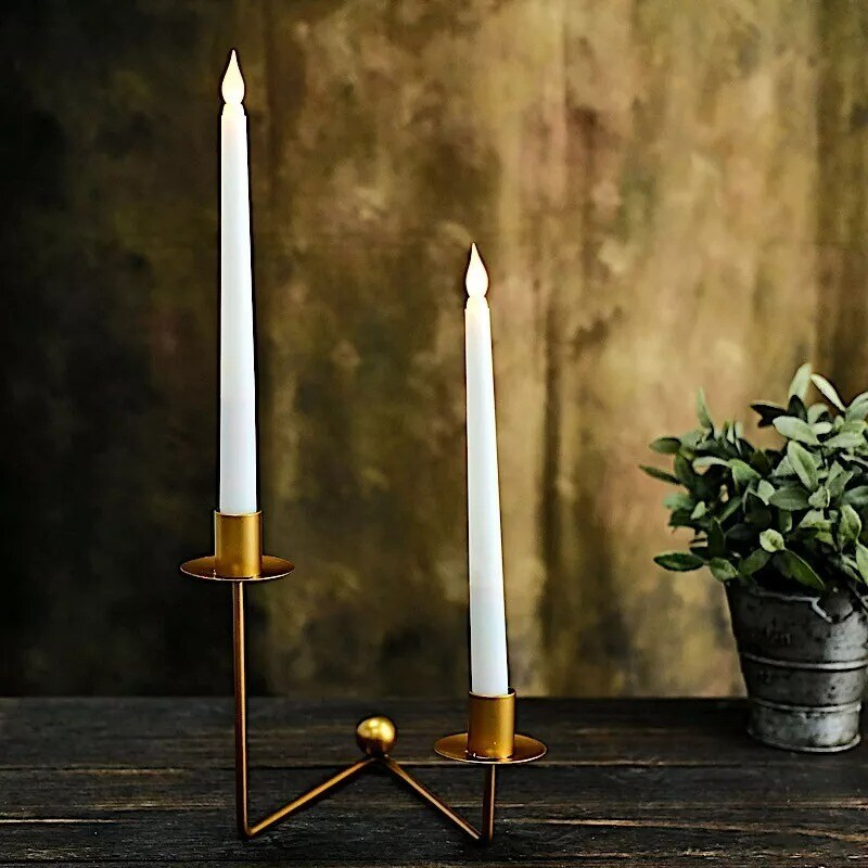 2 GOLD 2 arm Geometric Candelabra CANDLE HOLDERS V-Shaped Base