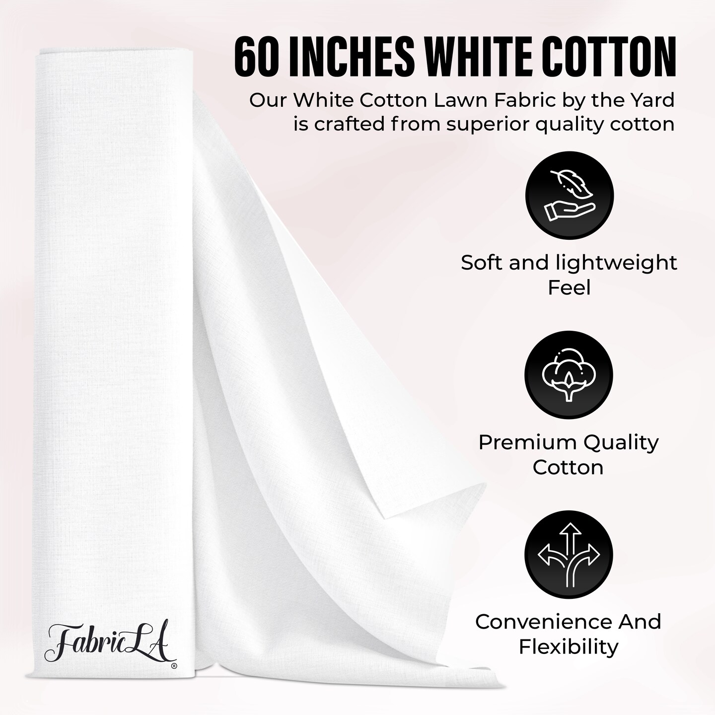 FabricLA 100% Cotton Lawn Fabric | White | Precut 10 - Yards