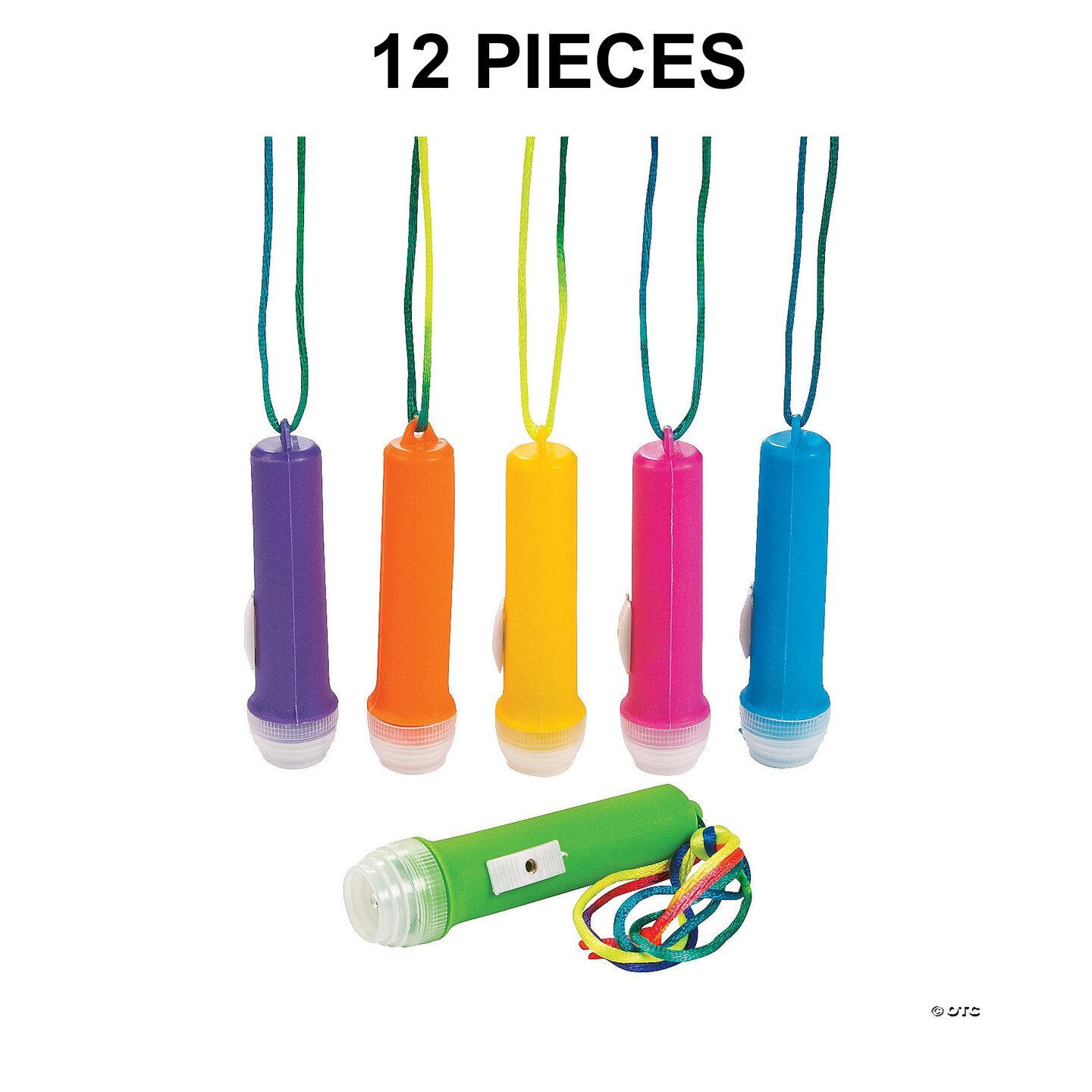 3 1/2" Mini Brightly Colored Flashlights on a Multicolor Rope - 12 Pc.