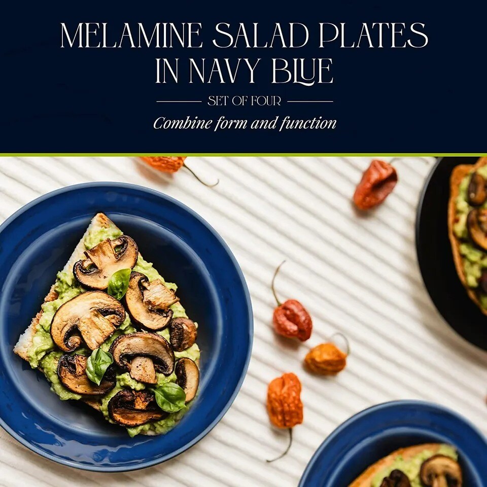 Fifth Avenue Melamine Salad Plates, Set, 9-Inch, Set of 4 - Navy