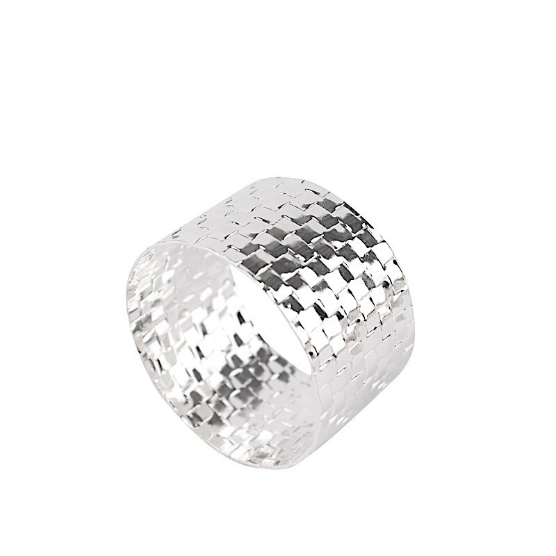 4 Round Basket Weave Design Metal Napkin Rings
