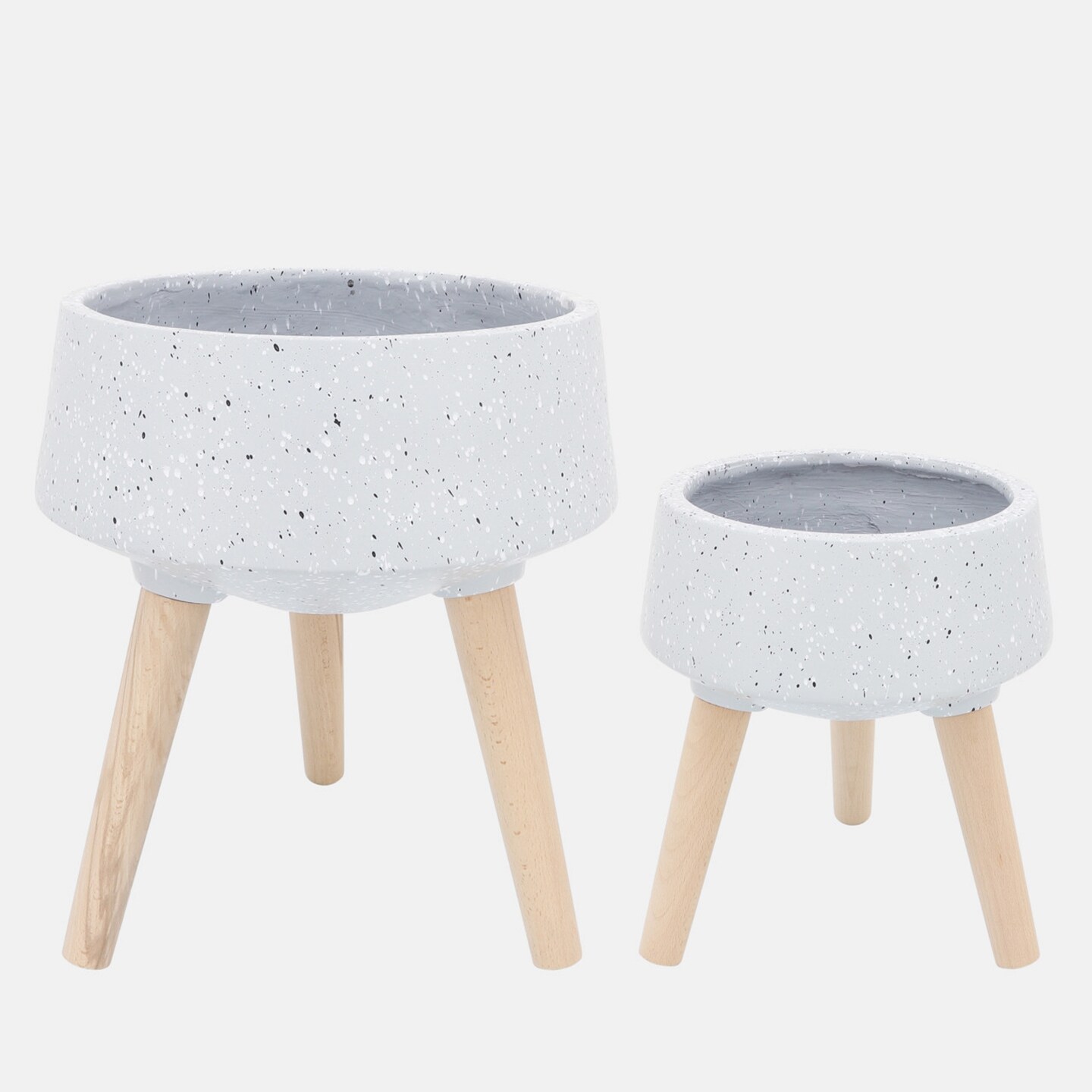 Kingston Living Ceramic Terrazzo Outdoor Tripod Legs Planters - 15&#x22; - Gray and Brown - Set of 2