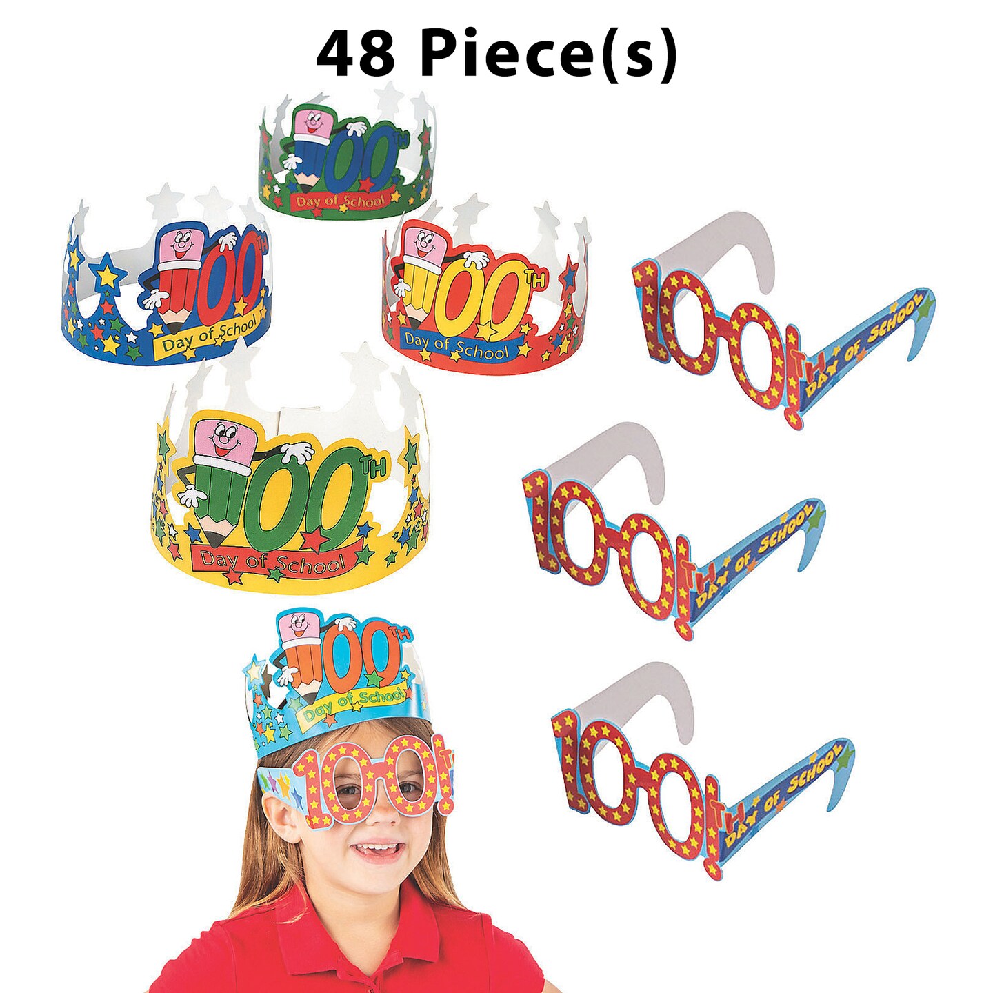 Bulk 48 Pc. 100th Day of School Crowns &#x26; Glasses