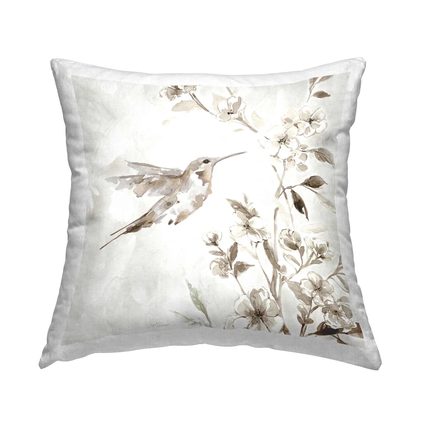 Stupell Industries Hummingbird with Flowers Decorative Printed Throw Pillow