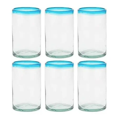 Amici Home Aqua Rim Hiball Glass | Set of 6 | 16 Ounce