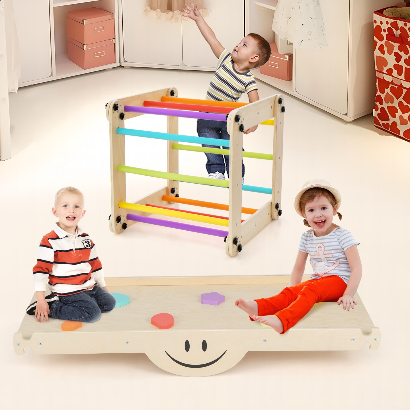 Climbing Triangle Ladder Toy Indoor Jungle Gym With Reversible Ramp-multicolor