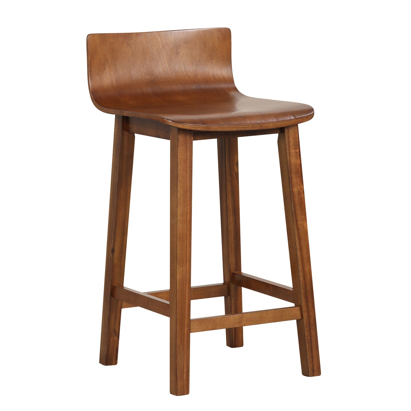 Mid Century Counter Height Bar Stools Set of 2 Solid Wood Seat with Backrest Brown