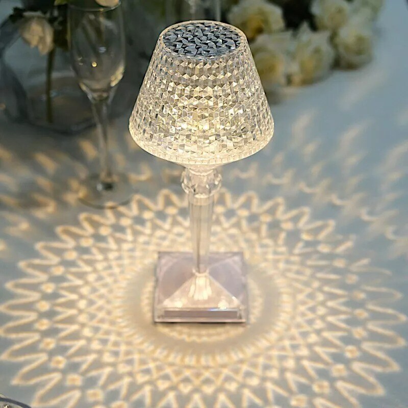 CLEAR 10" Acrylic Crystal Cup Shape DESK LAMP Decorative LED Light
