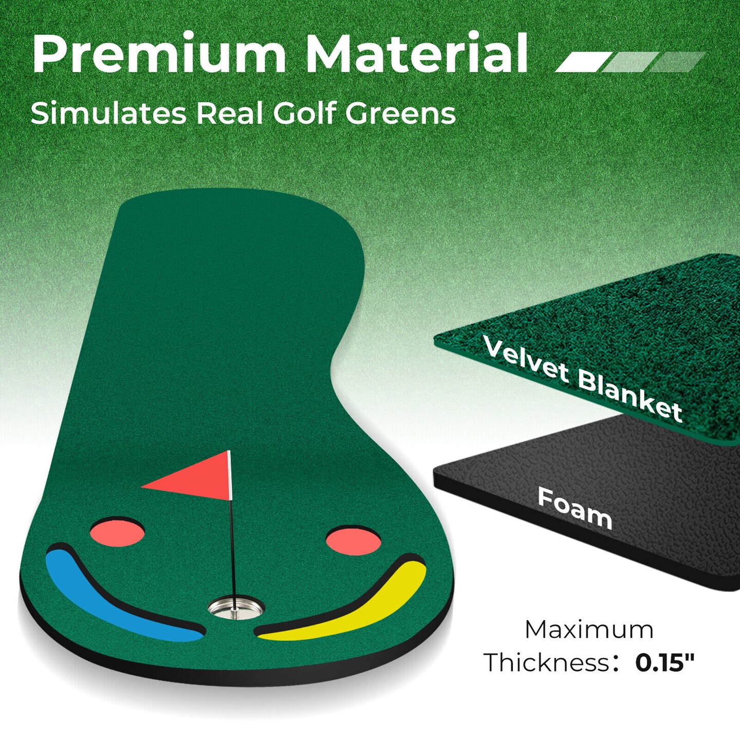 Golf Putting Green Set with 2 Built-in Hazards For Indoor Outdoor Use