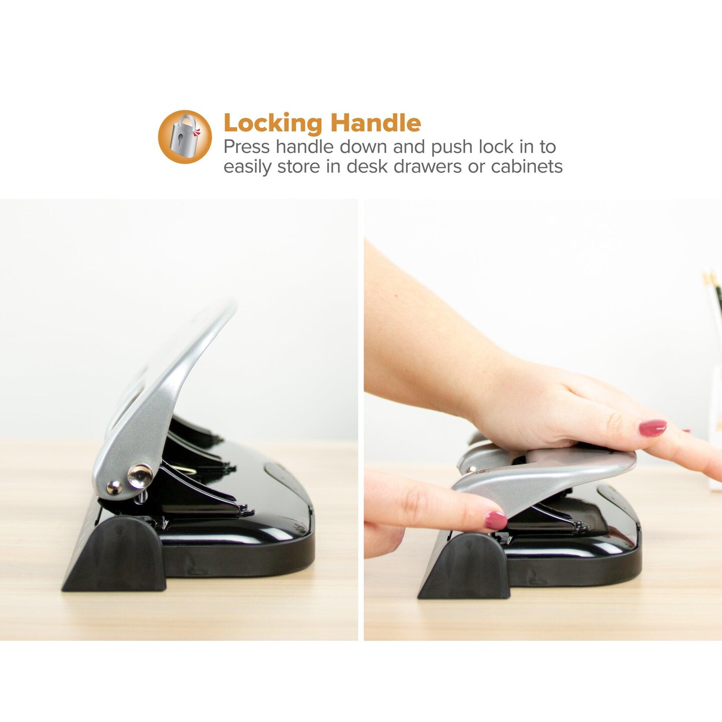 EZ Squeeze&#x2122; 3-Hole Punch, 20 Sheets, Silver/Black