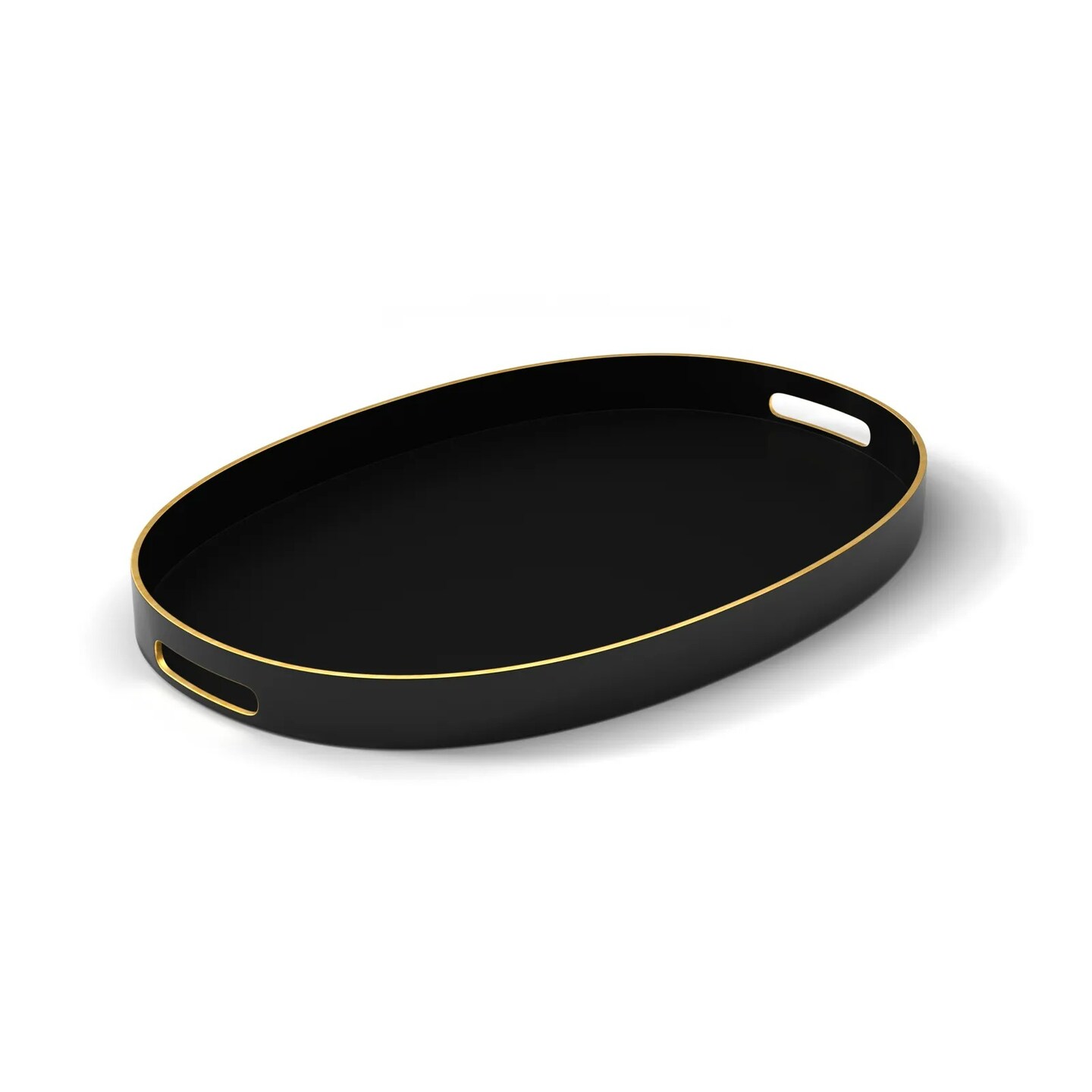 Serving Oval Tray with Gold Trimming &#x26; Handles, Black